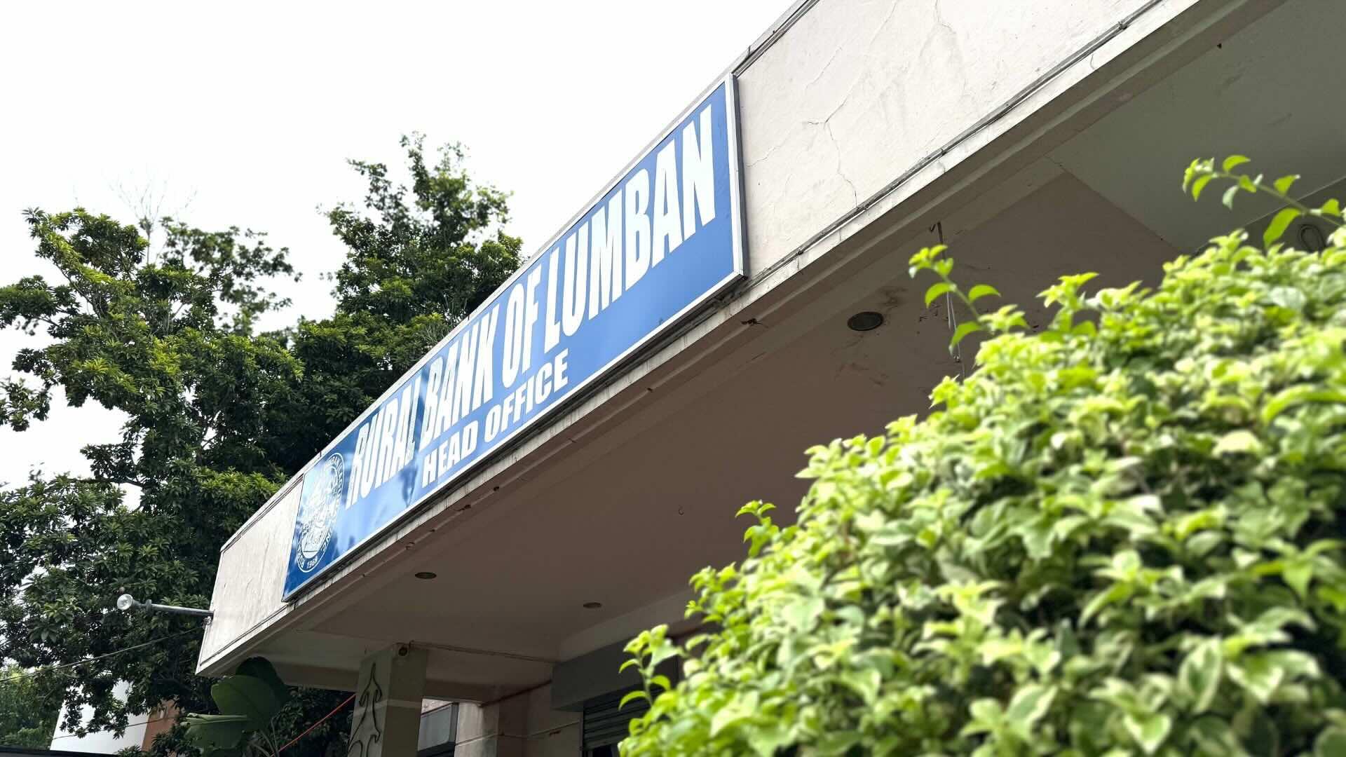 An angled view of the front facade of the Rural Bank of Lumban's head office in Laguna.